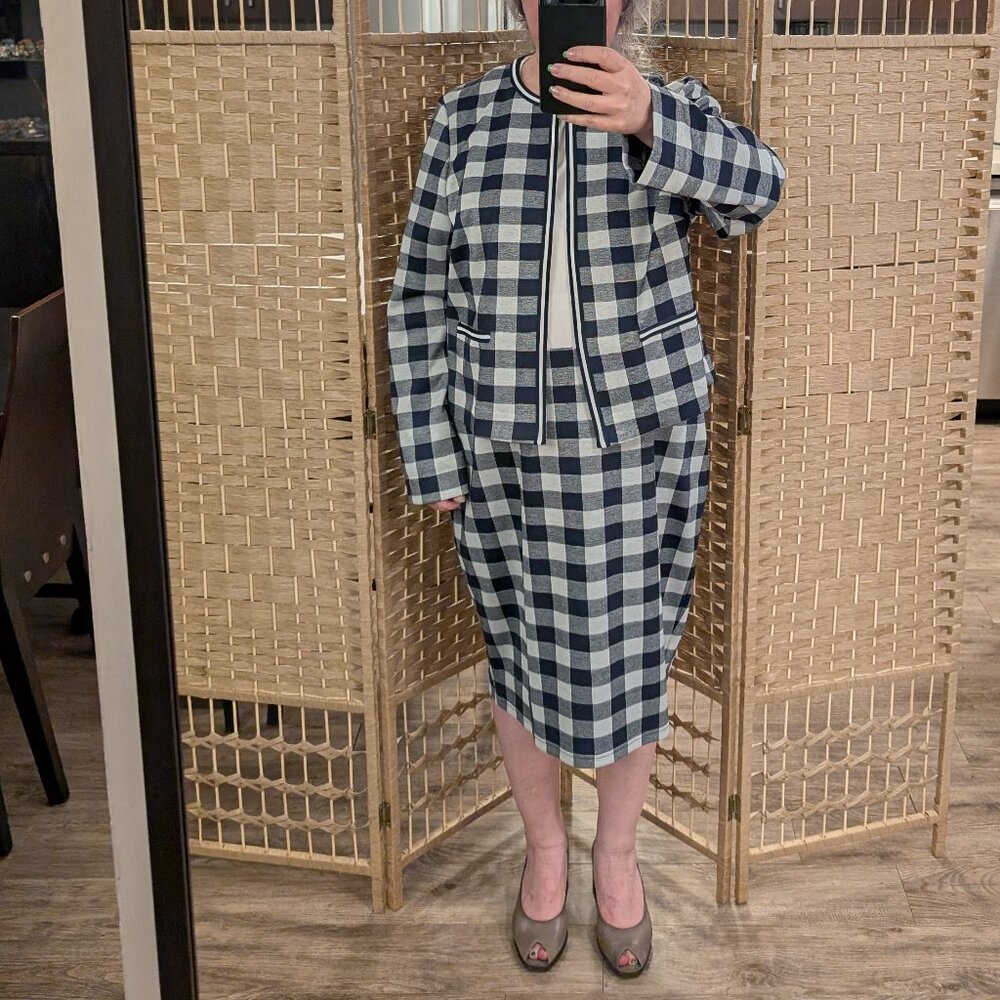 M&S Navy and White Gingham Skirt Suit (2pc)